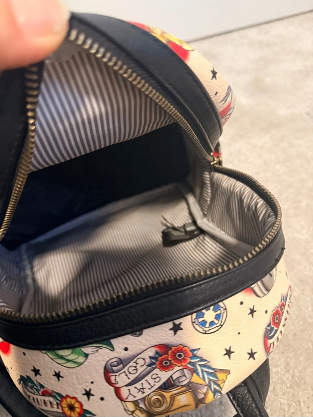 Loungefly Star Wars Cream Tattoo Mini Backpack with Black Trim